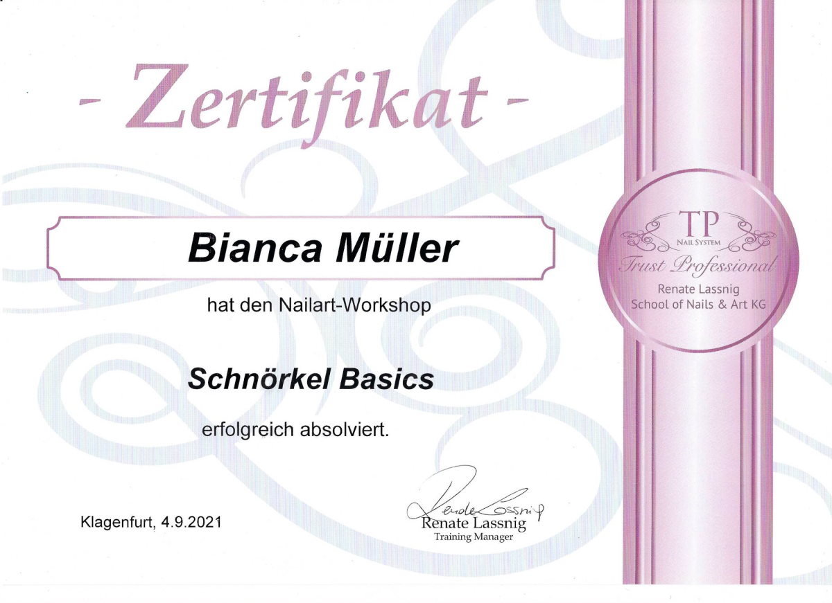 Zertifikat Schnörkel-Basics ausgestellt von Trust Professional